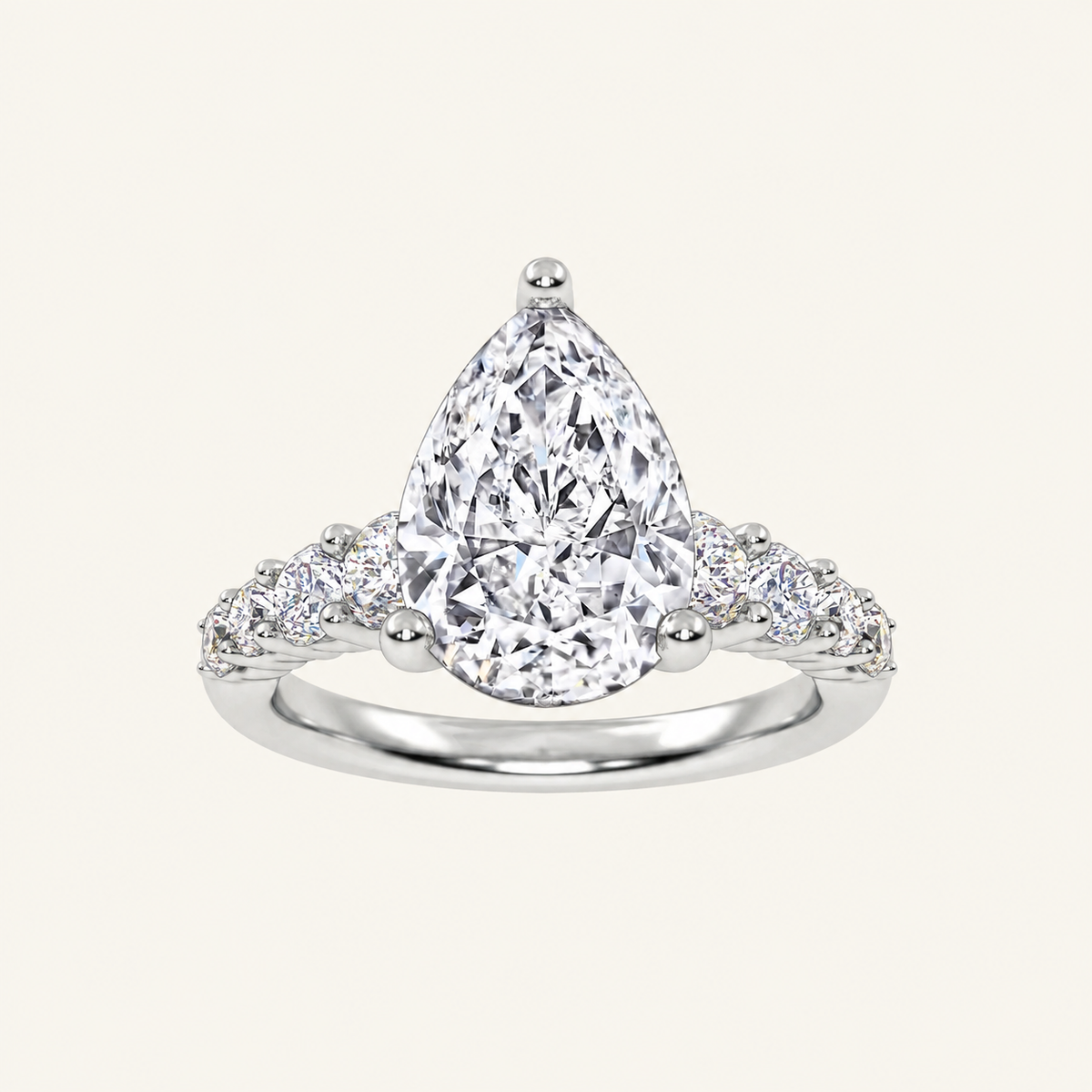 3.75CT Pear Cut Lab Grown Diamond Side Stone ring