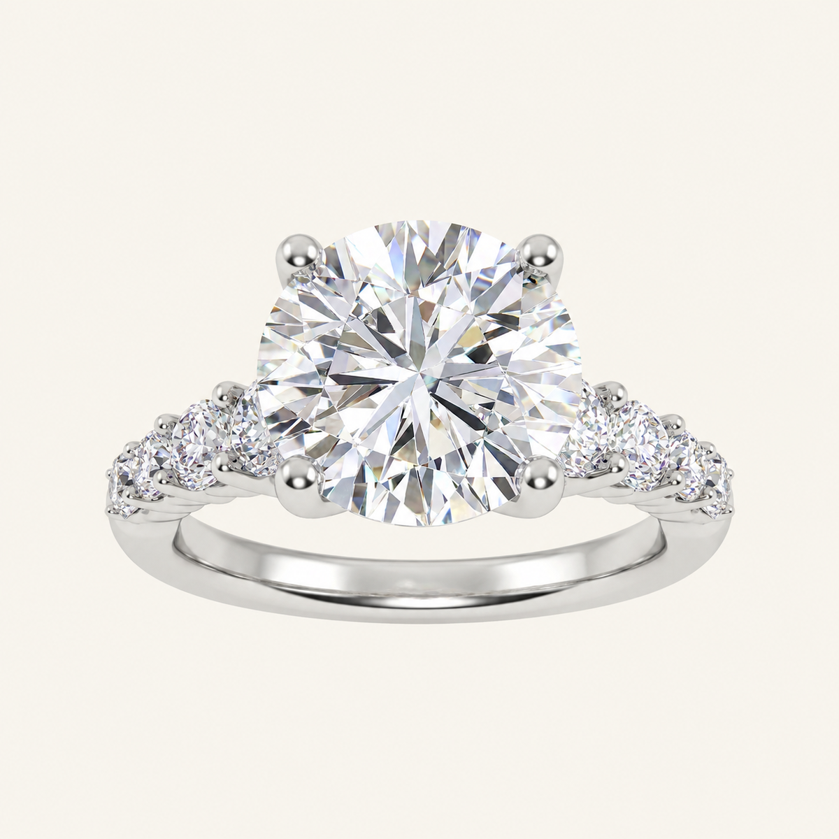3.75CT Round Cut Lab Grown Diamond Side Stone ring