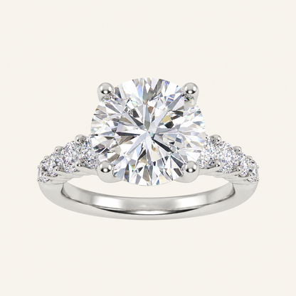 3.75CT Round Cut Lab Grown Diamond Side Stone ring