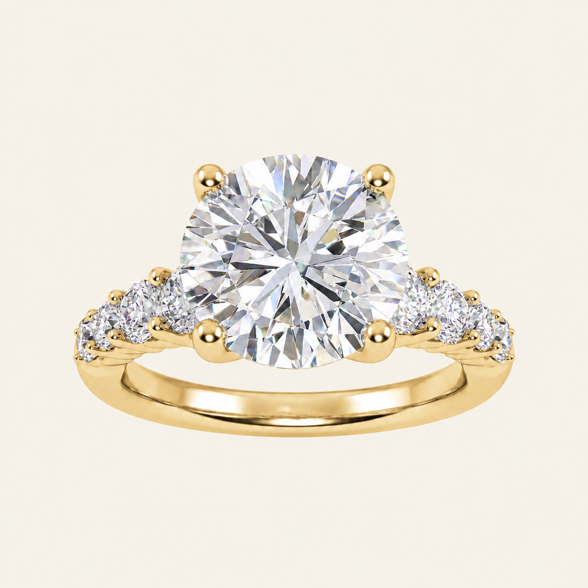 3.75CT Round Cut Lab Grown Diamond Side Stone ring