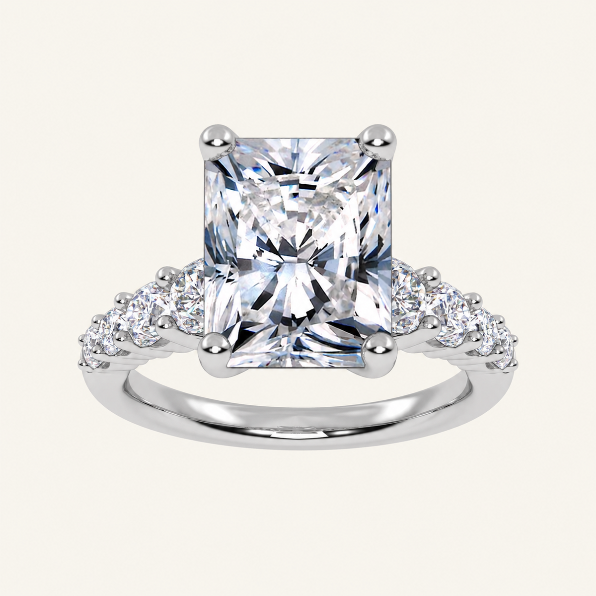 3.75CT Radiant Cut Lab Grown Diamond Side Stone ring