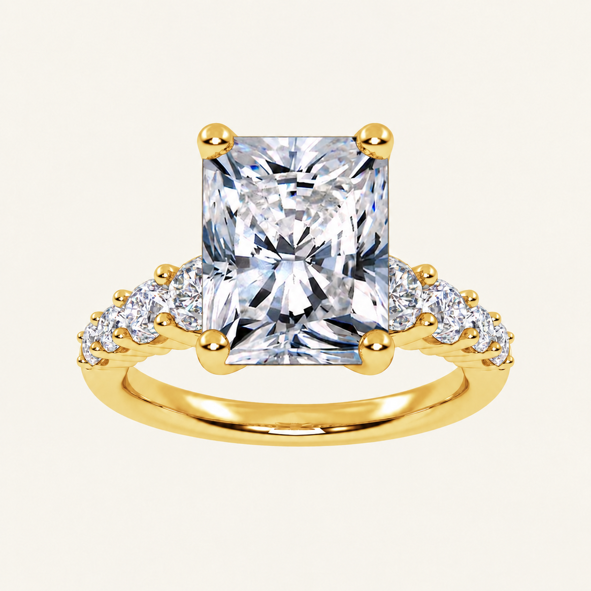 3.75CT Radiant Cut Lab Grown Diamond Side Stone ring