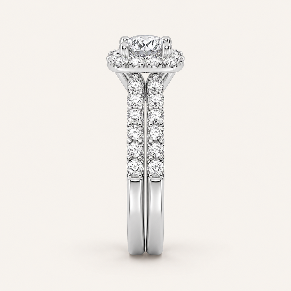 0.38CT Round Cut Lab Grown Diamond Halo Bridal Set