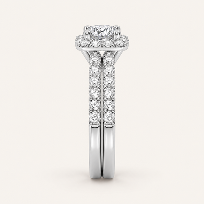 0.38CT Round Cut Lab Grown Diamond Halo Bridal Set