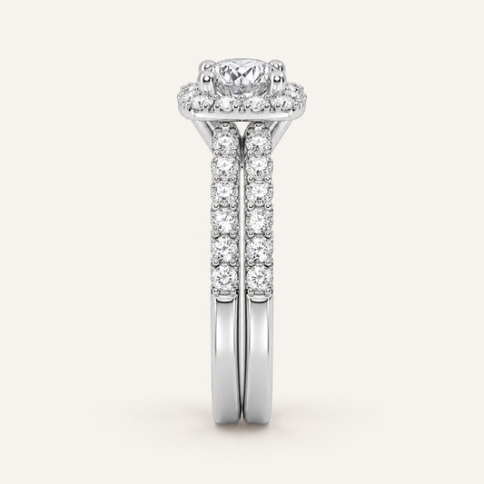 0.38CT Round Cut Lab Grown Diamond Halo Bridal Set
