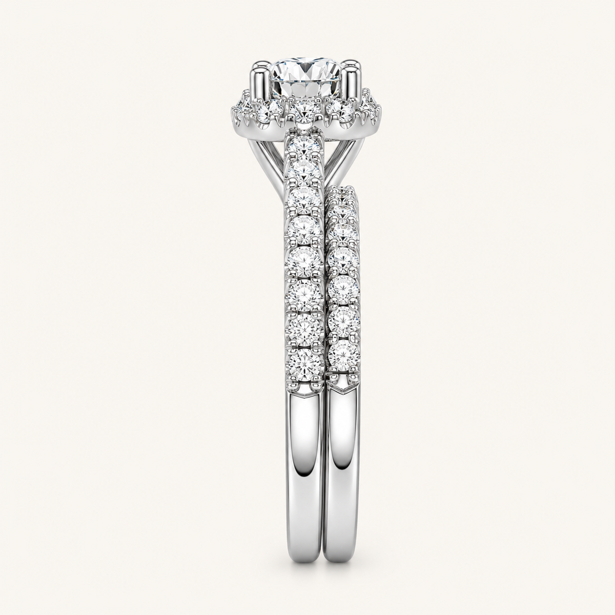0.50CT Round Cut Lab Grown Diamond Halo Bridal Set
