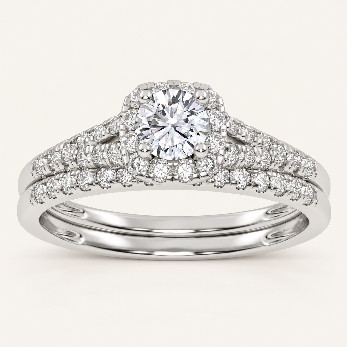 0.50CT Round Cut Lab Grown Diamond Halo Bridal Set