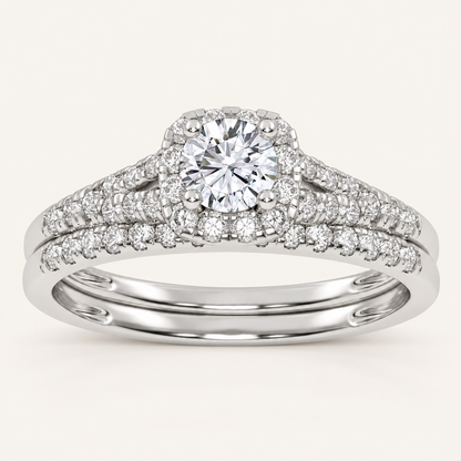 0.50CT Round Cut Lab Grown Diamond Halo Bridal Set
