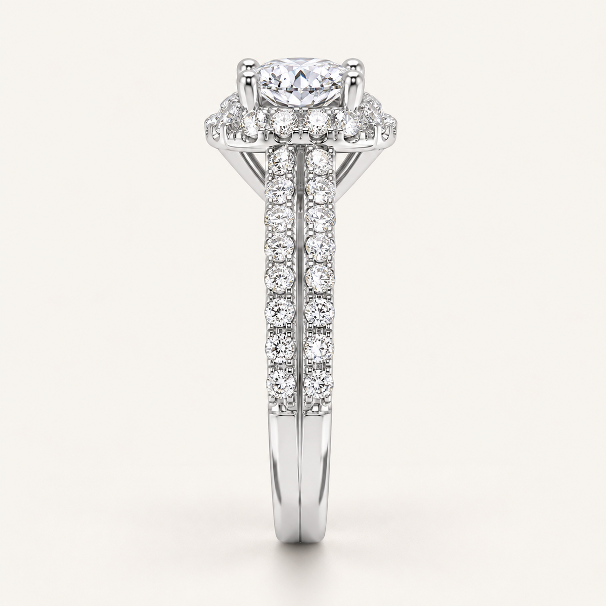 0.50CT Round Cut Lab Grown Diamond Halo Bridal Set