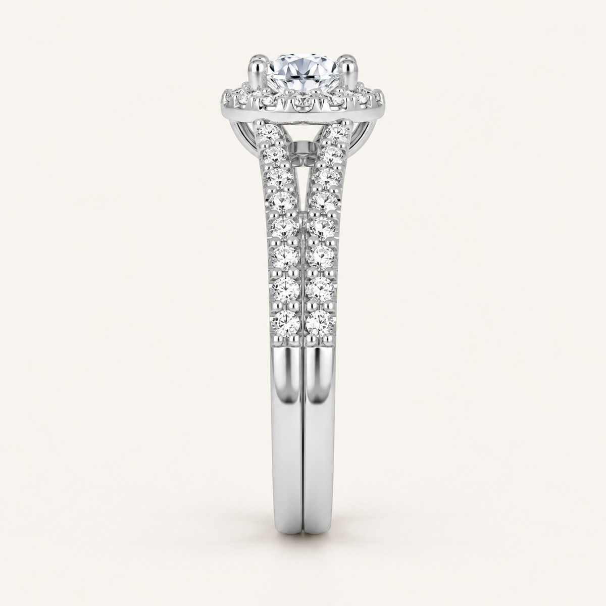 0.40CT Round Cut Lab Grown Diamond Halo Bridal Set