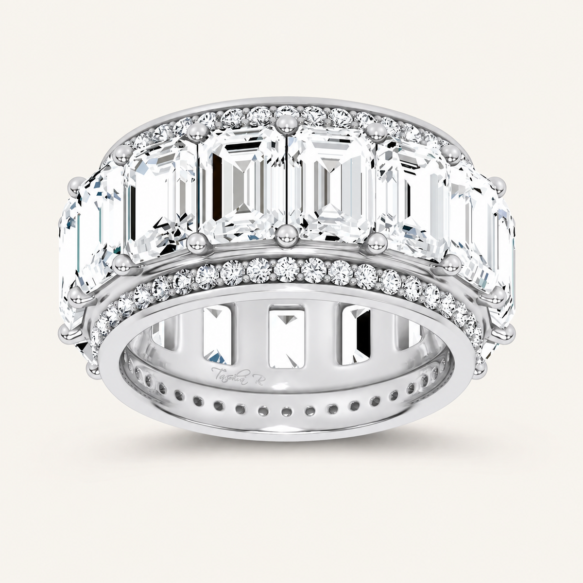 12.00CT Emerald And Round Cut Lab Grown Diamond Eternity Band