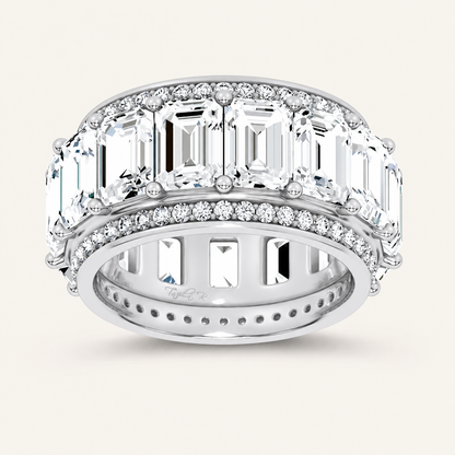 12.00CT Emerald And Round Cut Lab Grown Diamond Eternity Band