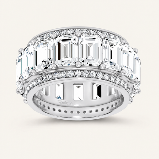 12.00CT Emerald And Round Cut Lab Grown Diamond Eternity Band