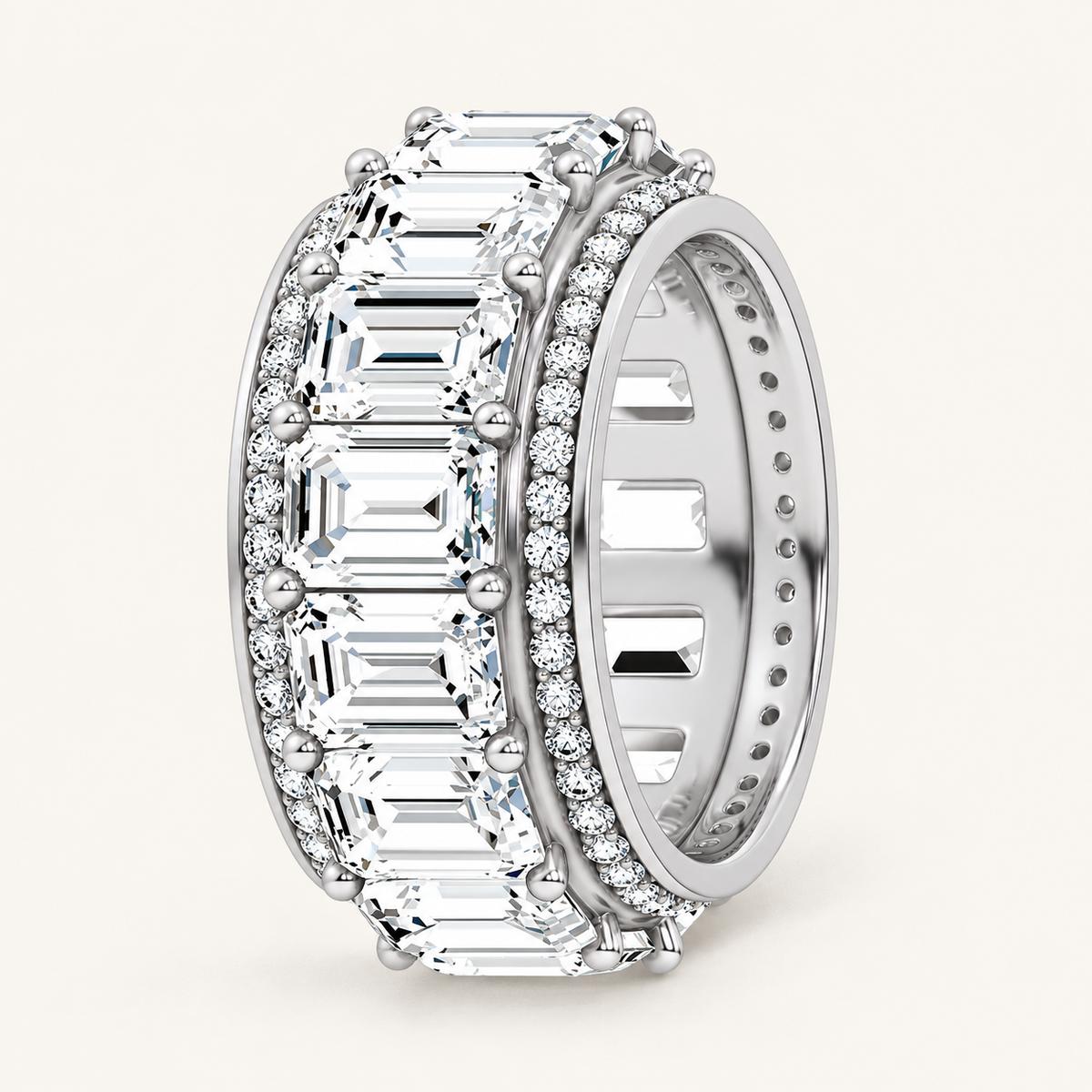 12.00CT Emerald And Round Cut Lab Grown Diamond Eternity Band