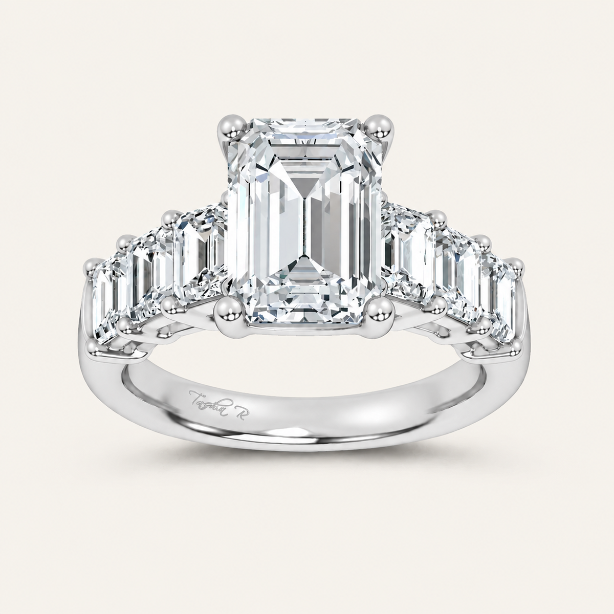 4.50CT Emerald Cut Lab Grown Diamond Cluster Ring
