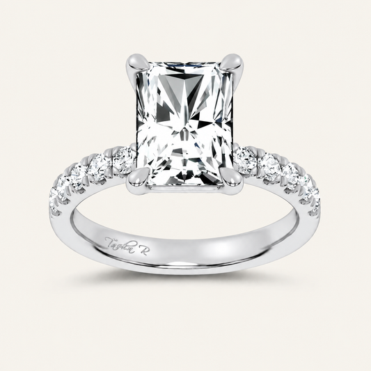 4.50CT Emerald Cut Lab Grown Diamond Side Stone Ring