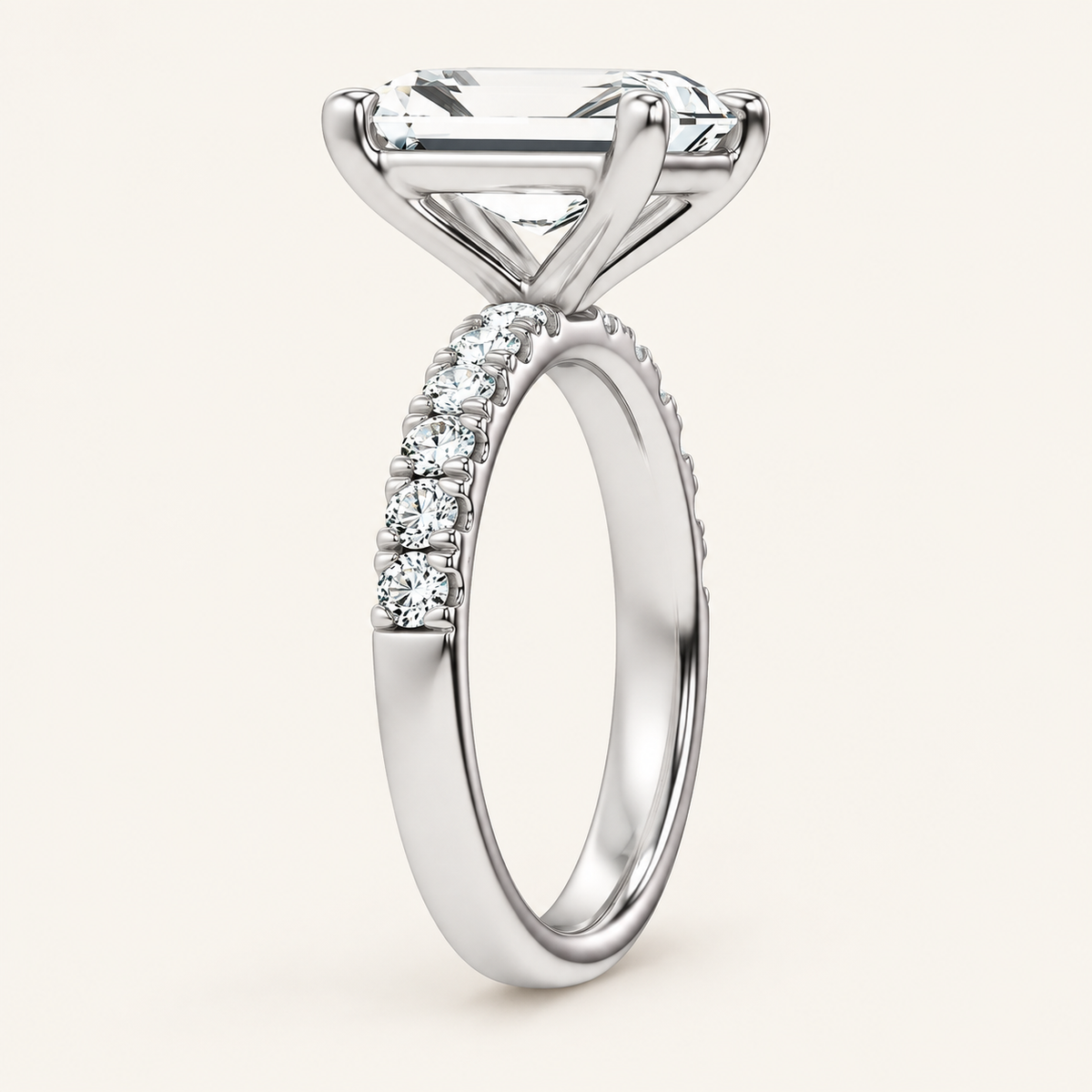 4.50CT Emerald Cut Lab Grown Diamond Side Stone Ring