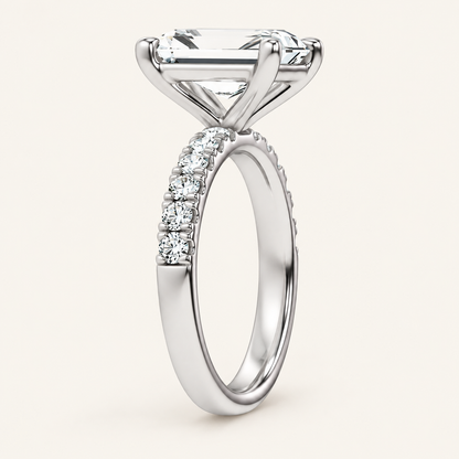4.50CT Emerald Cut Lab Grown Diamond Side Stone Ring