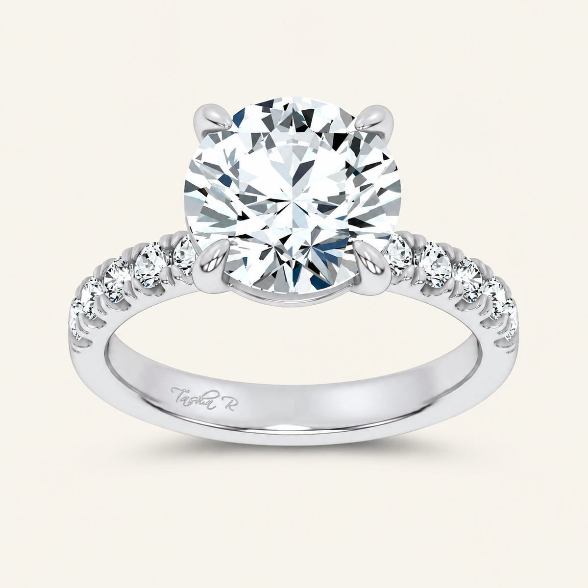 4.50CT Round Cut Lab Grown Diamond Side Stone Ring