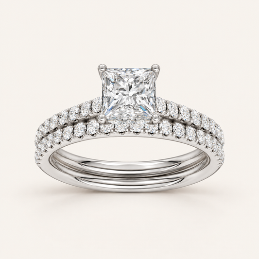1.50CT Princess Cut Lab Grown Diamond Bridal Set