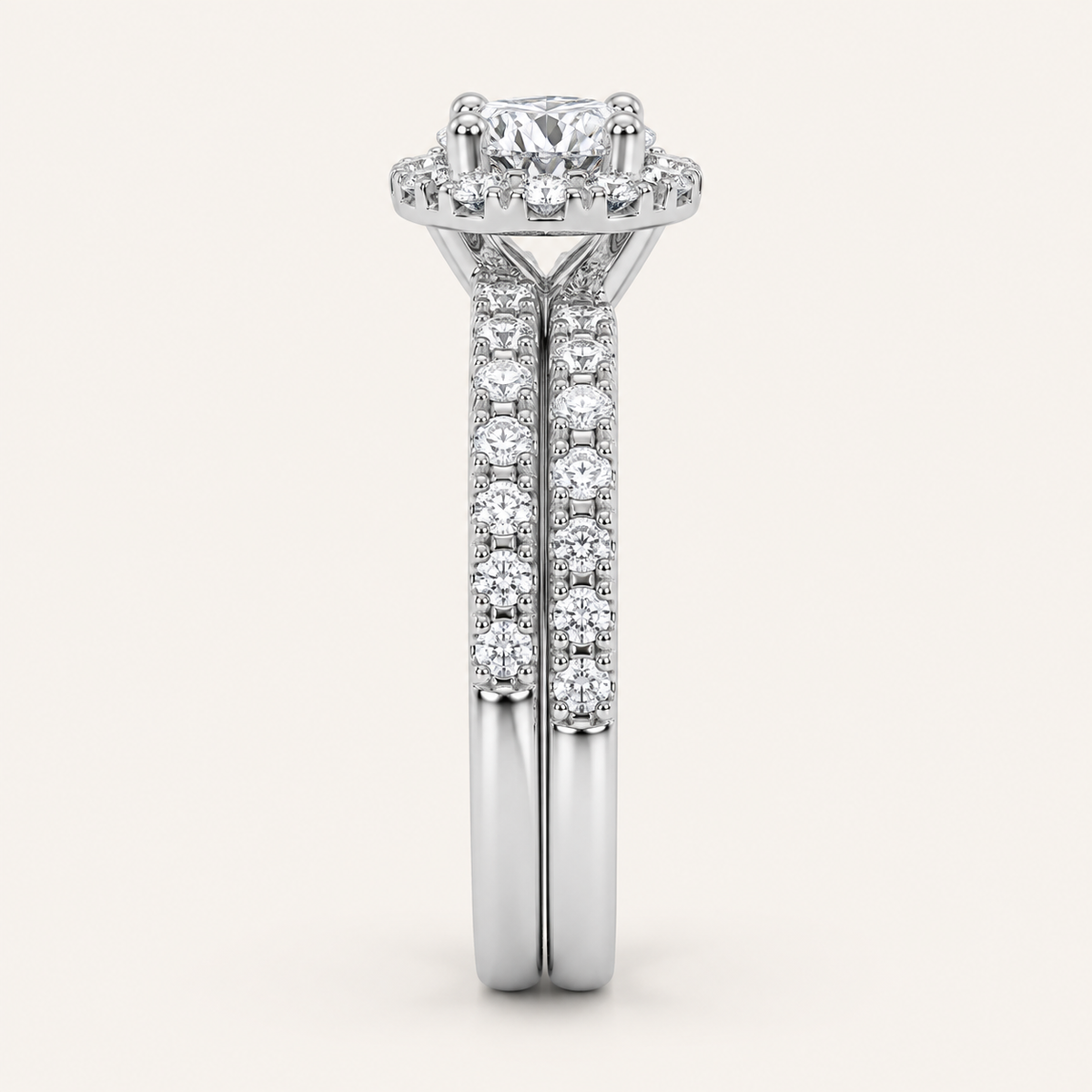 0.38CT Round Cut Lab Grown Diamond Halo Bridal Set