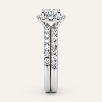 0.38CT Round Cut Lab Grown Diamond Halo Bridal Set