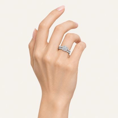 0.38CT Round Cut Lab Grown Diamond Halo Bridal Set