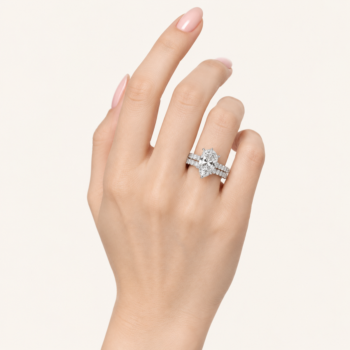 4.38CT Pear Cut Lab Grown Diamond Hidden Halo Bridal Set