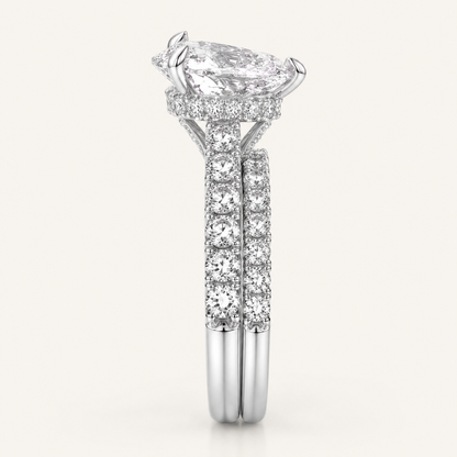 4.38CT Pear Cut Lab Grown Diamond Hidden Halo Bridal Set