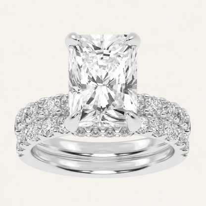 4.44CT Emerald Cut Lab Grown Diamond Doubble Halo Bridal Set
