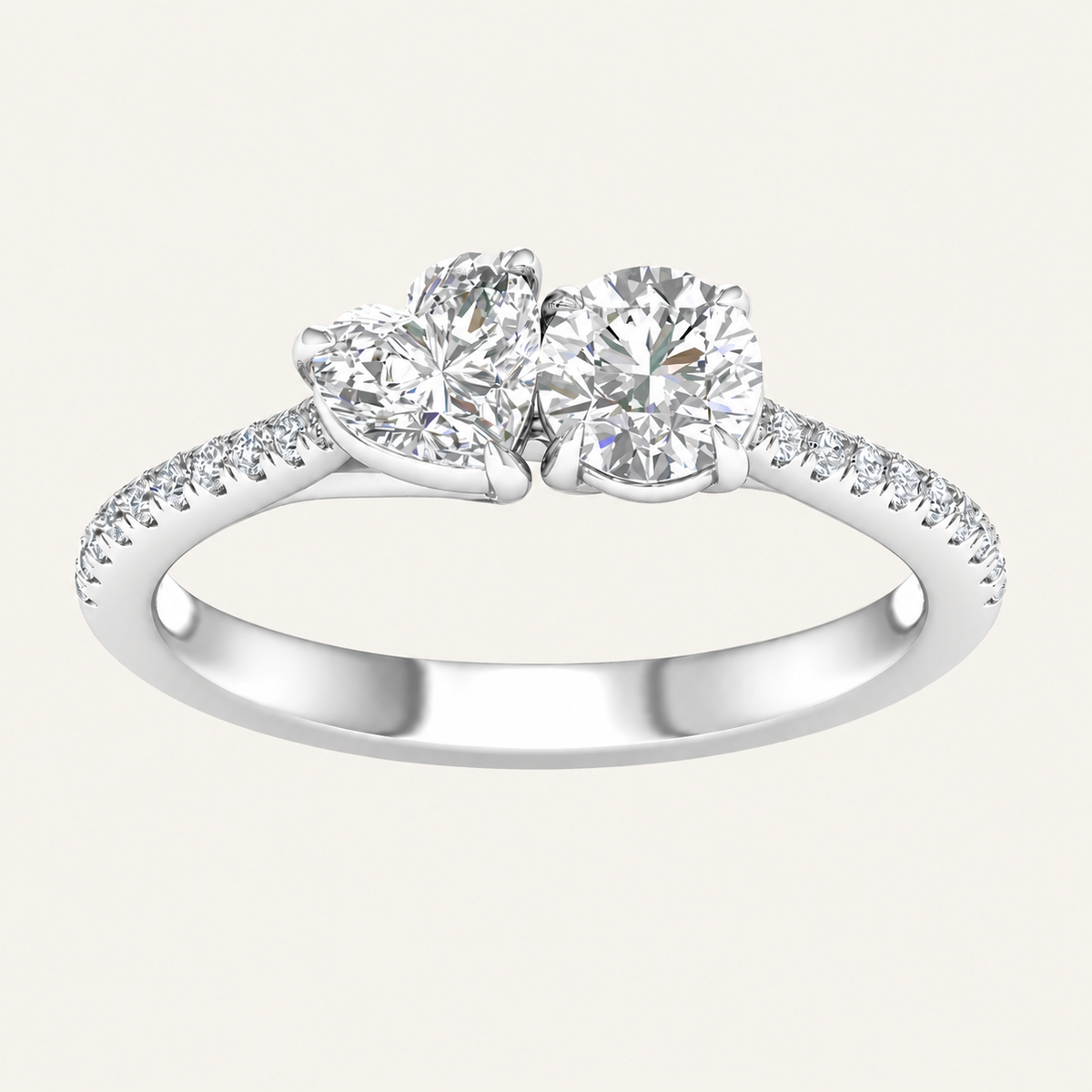1.15CT Heart And Round Cut Lab Grown Diamond Toi et Moi Ring