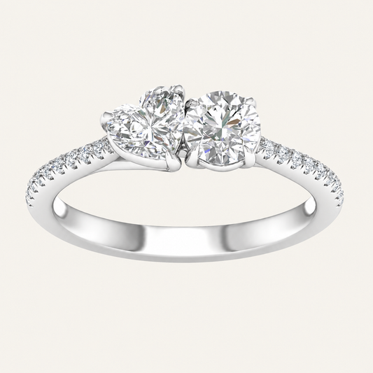 1.15CT Heart And Round Cut Lab Grown Diamond Toi et Moi Ring