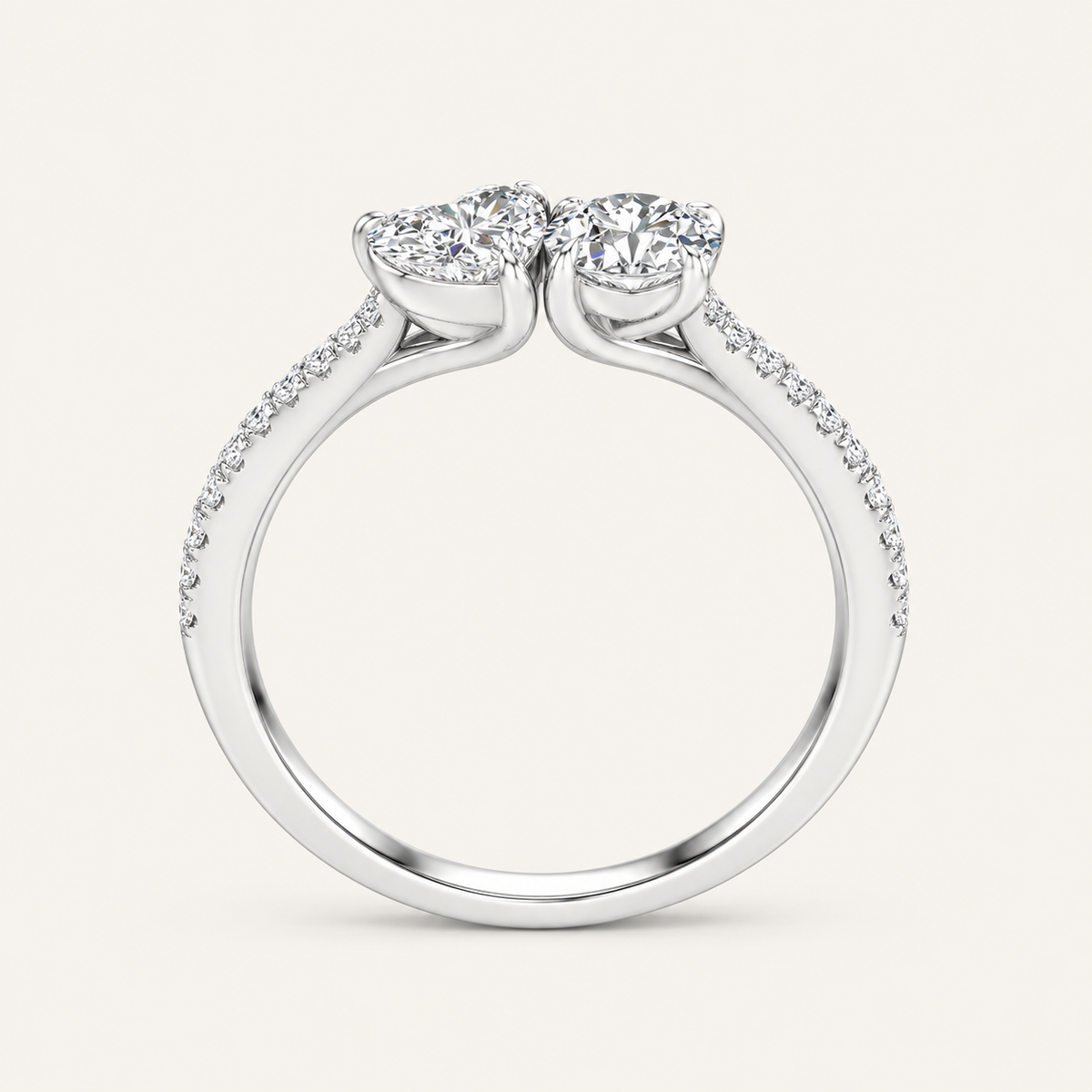1.15CT Heart And Round Cut Lab Grown Diamond Toi et Moi Ring