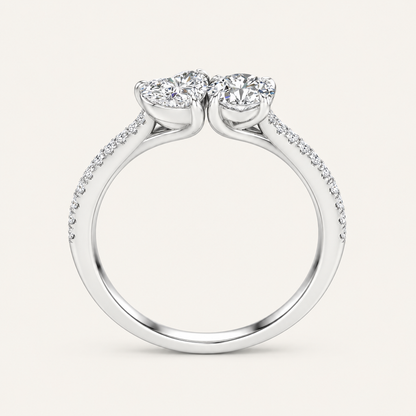 1.15CT Heart And Round Cut Lab Grown Diamond Toi et Moi Ring