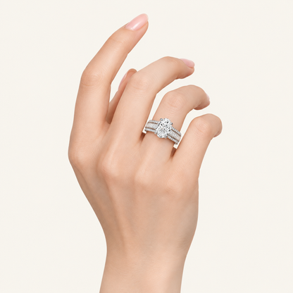 4.00CT Oval Cut Lab Grown Diamond Side Stone Ring