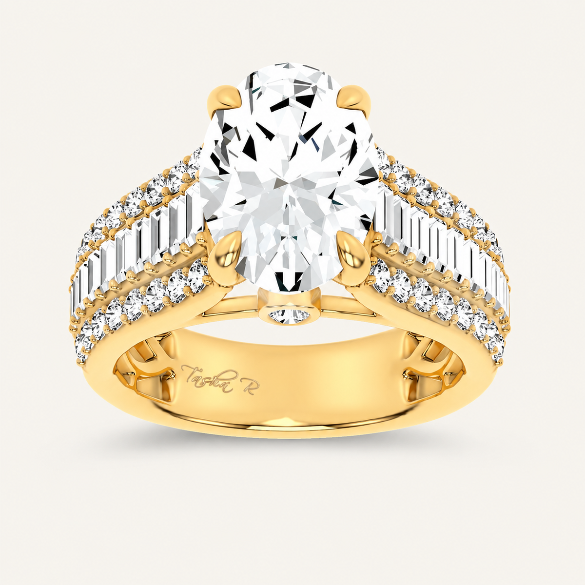 4.00CT Oval Cut Lab Grown Diamond Side Stone Ring