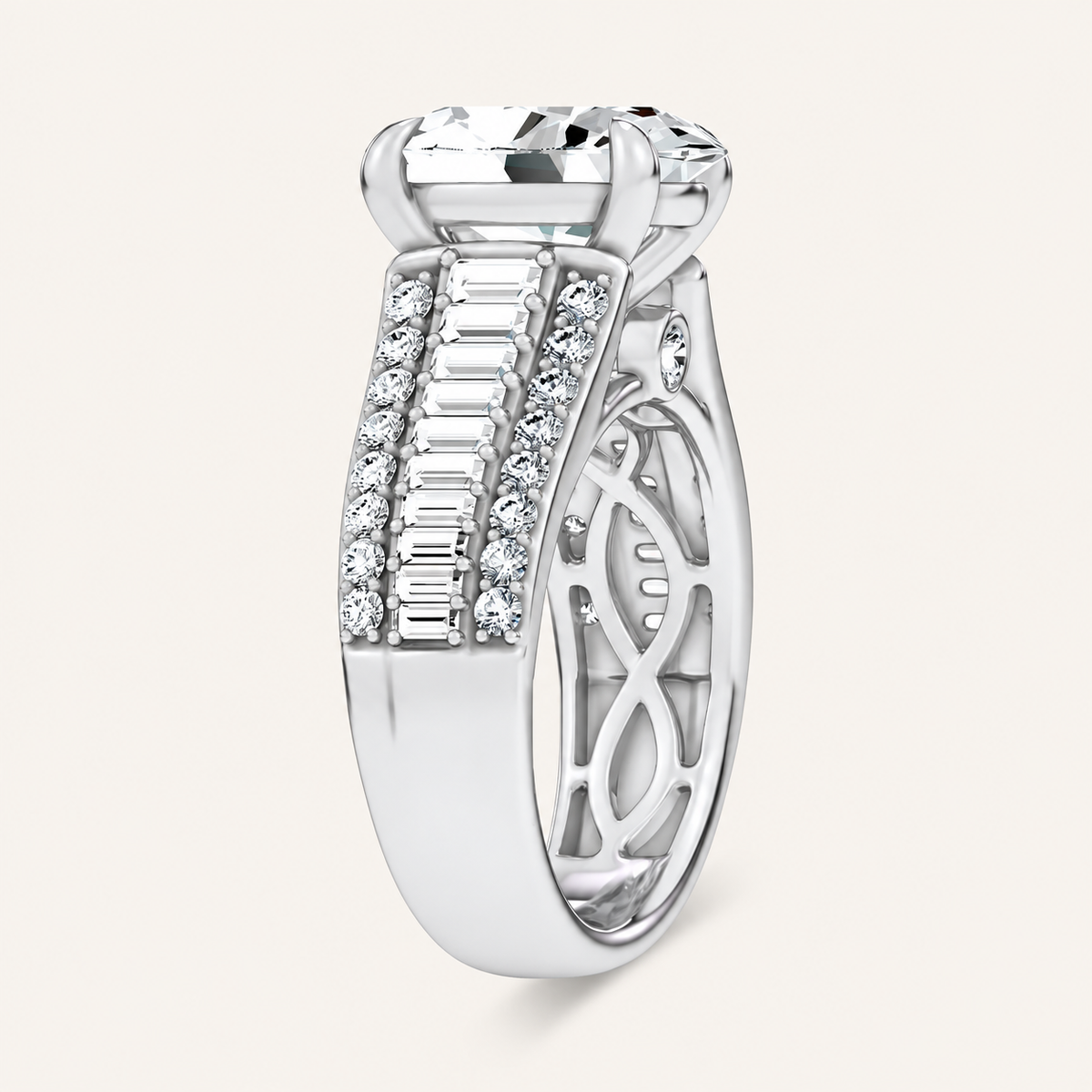 4.00CT Oval Cut Lab Grown Diamond Side Stone Ring