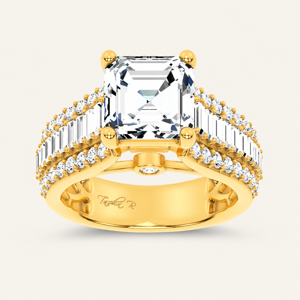 4.00CT Emerald Cut Lab Grown Diamond Side Stone Ring