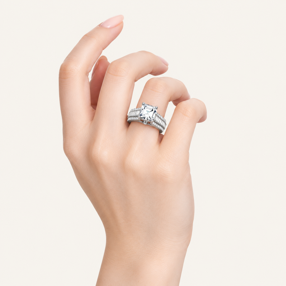 4.00CT Emerald Cut Lab Grown Diamond Side Stone Ring