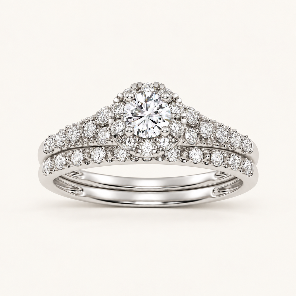 0.50CT Round Cut Lab Grown Diamond Halo Bridal Set