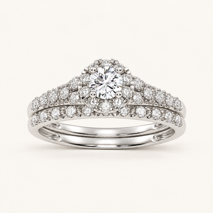 0.50CT Round Cut Lab Grown Diamond Halo Bridal Set