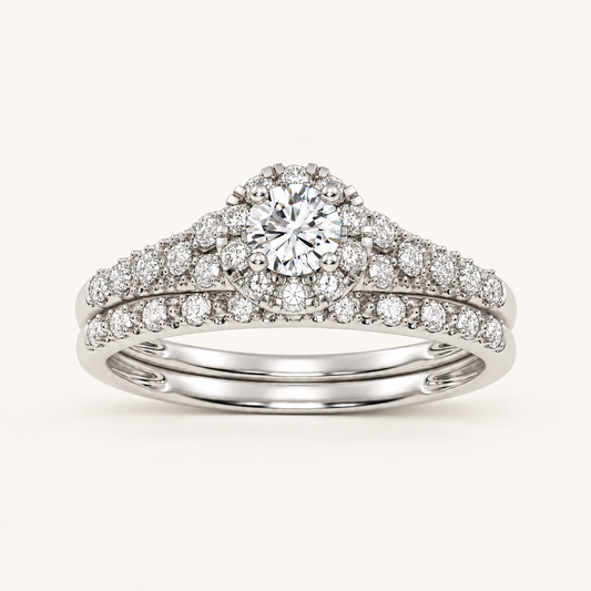 0.50CT Round Cut Lab Grown Diamond Halo Bridal Set