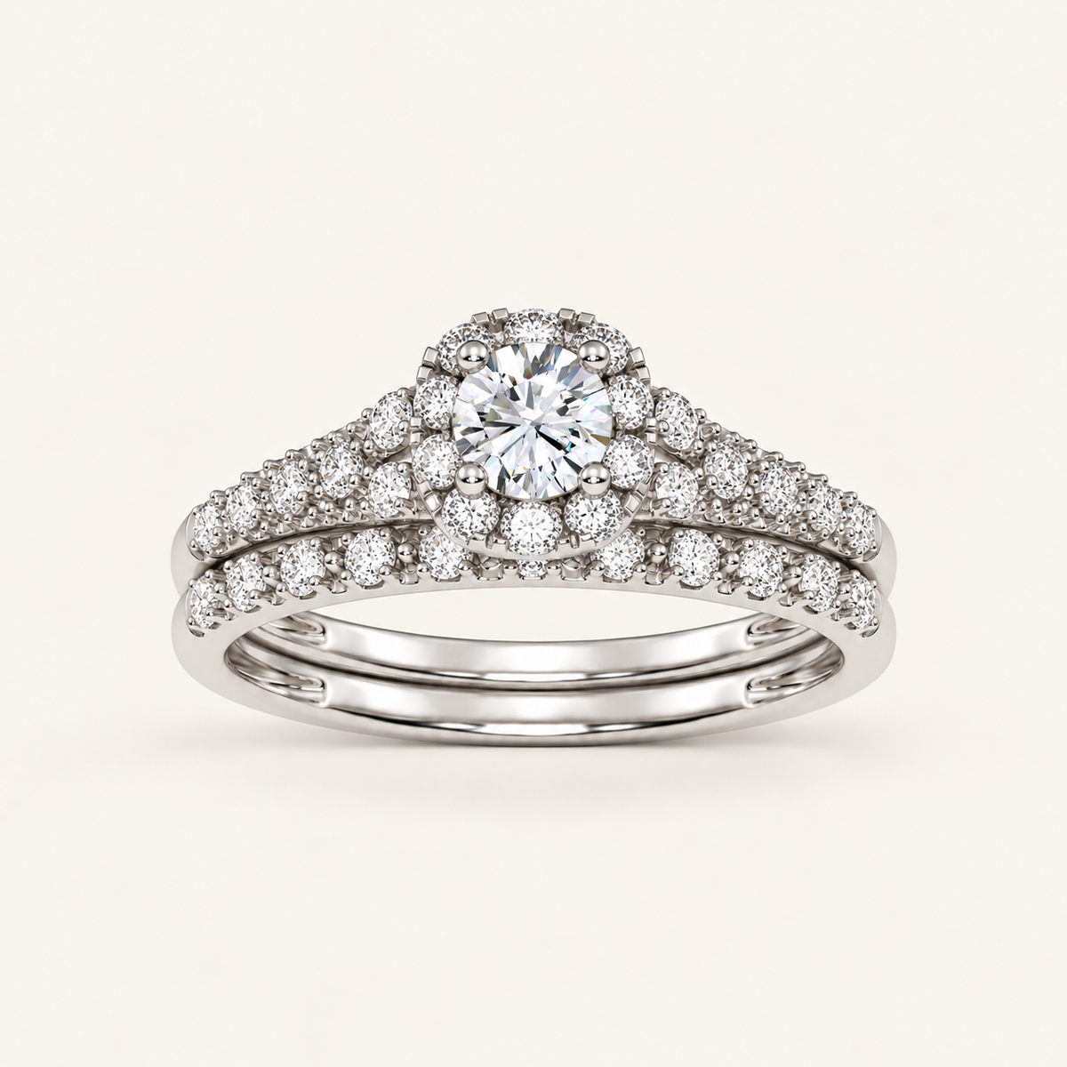 0.38CT Round Cut Lab Grown Diamond Halo Bridal Set