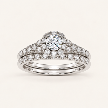 0.38CT Round Cut Lab Grown Diamond Halo Bridal Set