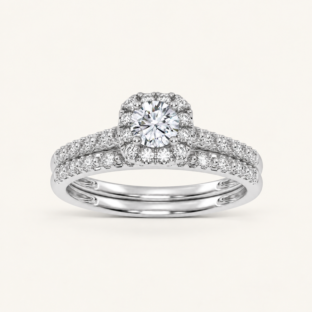 0.40CT Round Cut Lab Grown Diamond Halo Bridal Set