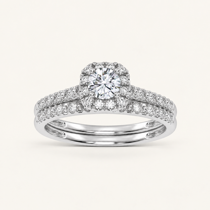 0.40CT Round Cut Lab Grown Diamond Halo Bridal Set