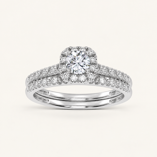 0.40CT Round Cut Lab Grown Diamond Halo Bridal Set