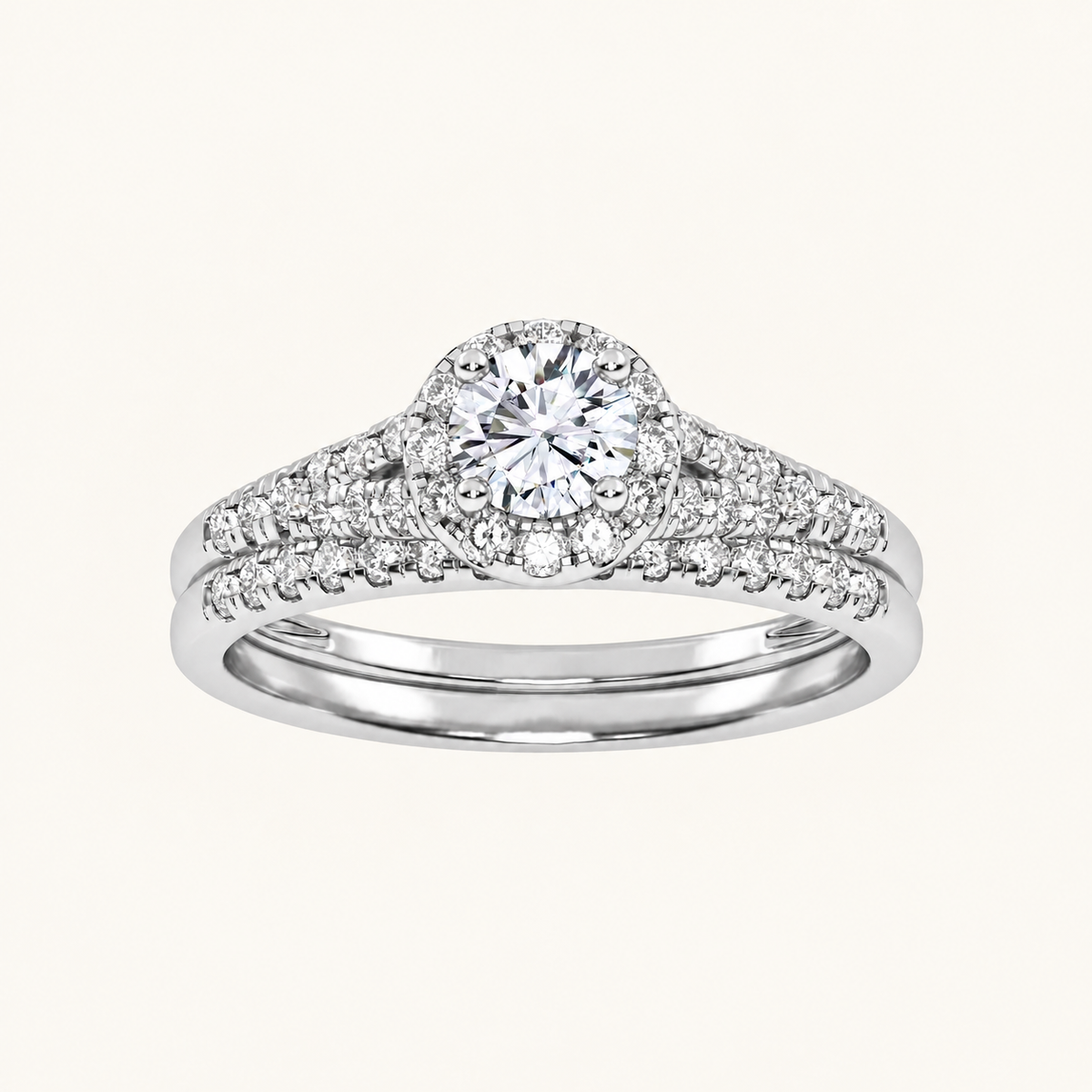 0.50CT Round Cut Lab Grown Diamond Halo Bridal Set