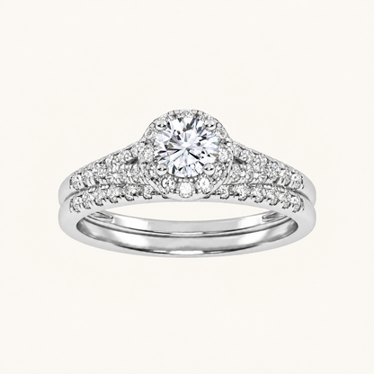 0.50CT Round Cut Lab Grown Diamond Halo Bridal Set