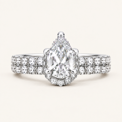 4.38CT Pear Cut Lab Grown Diamond Hidden Halo Bridal Set